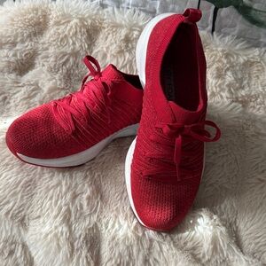 Red Knit Lace-Up Women’s Sneakers - Lightweight Comfort